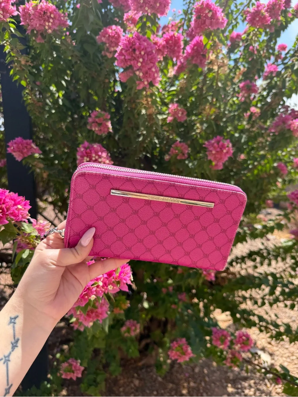 Steve Madden Pink Zip-Around Wallet with Gold Bar